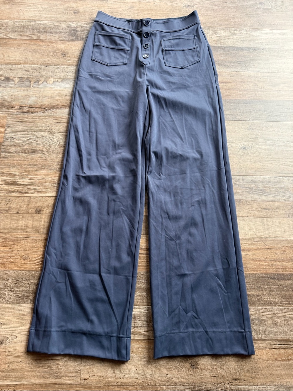 HALARA Wide-Leg work pants in Navy Blue with Button Front Sz med reg